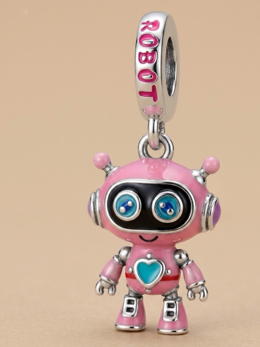 Pink Robot Charm Pendant for Kids - Cute Robot Design
